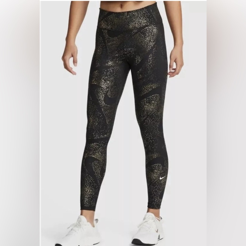 Nike Black and Gold Patterned Leggings Size Small